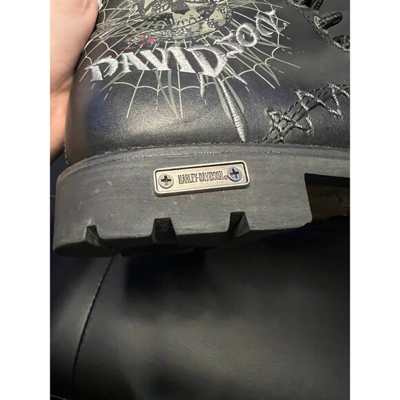Harley Davidson Black Low Cut Boots 8.5 Embroidered Skull Snakes Y2K Biker Moto main image 10